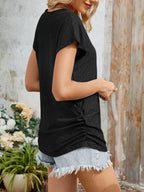 Eyelet V-neck Short Sleeve Top (29)