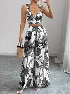Floral Print Crop Top Wide Leg Pants Set (12)