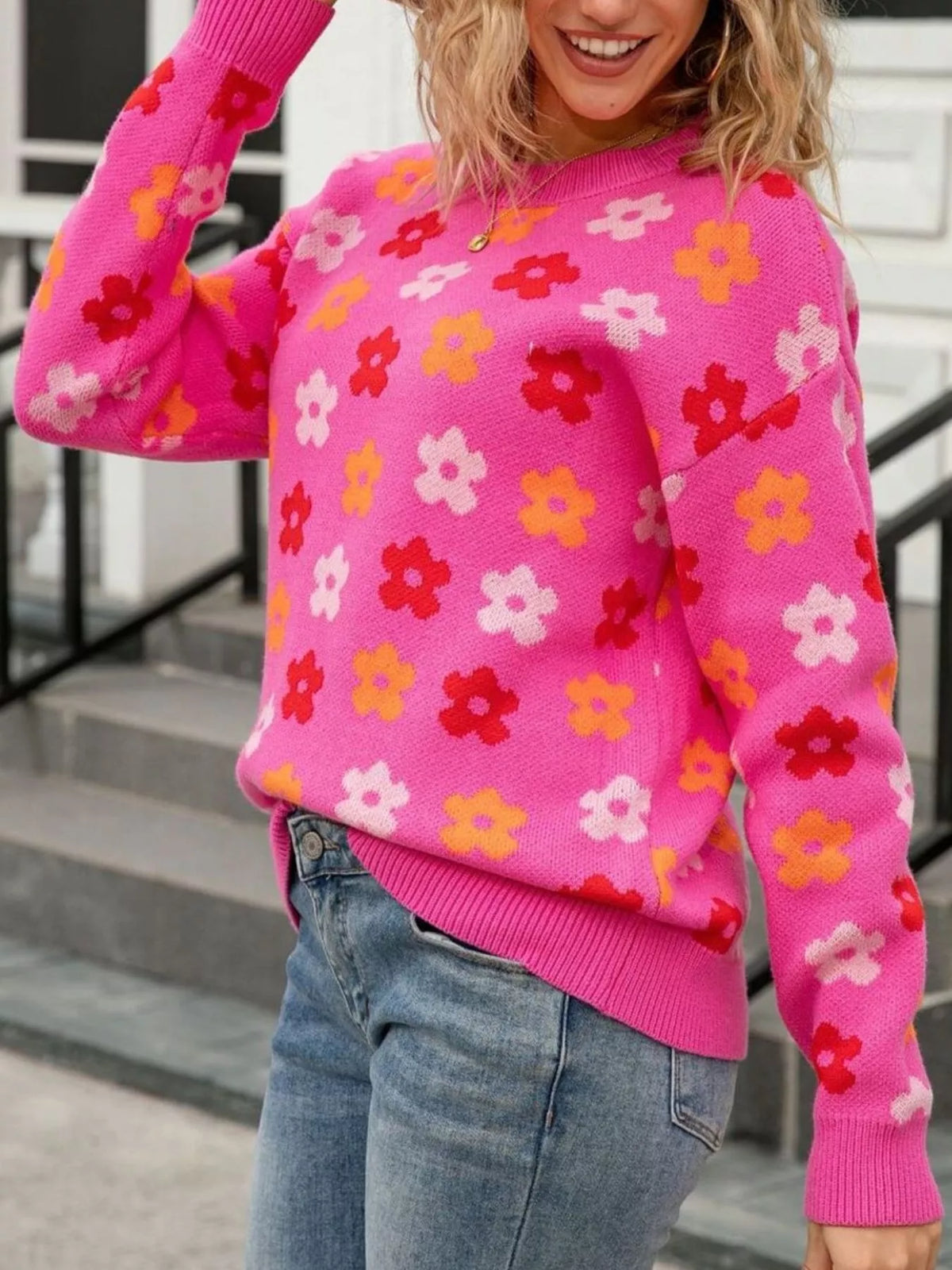 Floral Crew Neck Sweater (2)