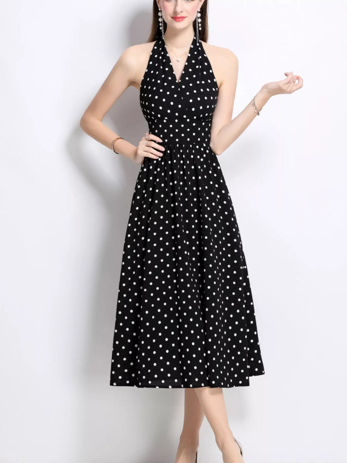 Polka Dot Halter Neck Midi Dress (3)