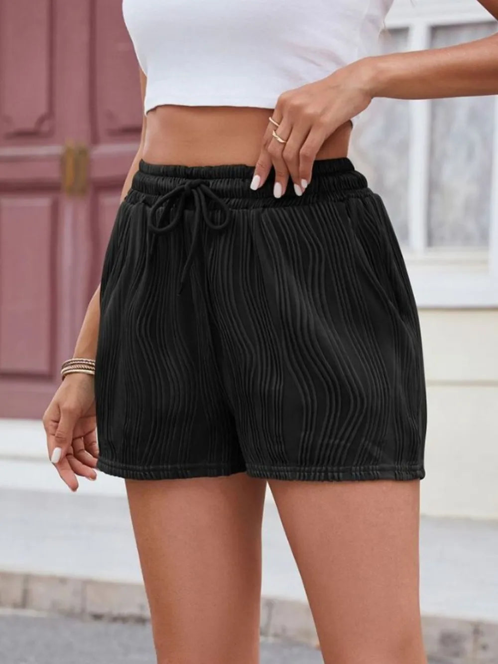 Texture Drawstring Shorts (3)