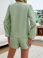 Tied Long Sleeve Top Shorts Set (3)