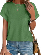 Eyelet Round Neck Short Sleeve Top (14)