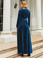 Tie Front Round Neck Long Sleeve Maxi Dress (17)