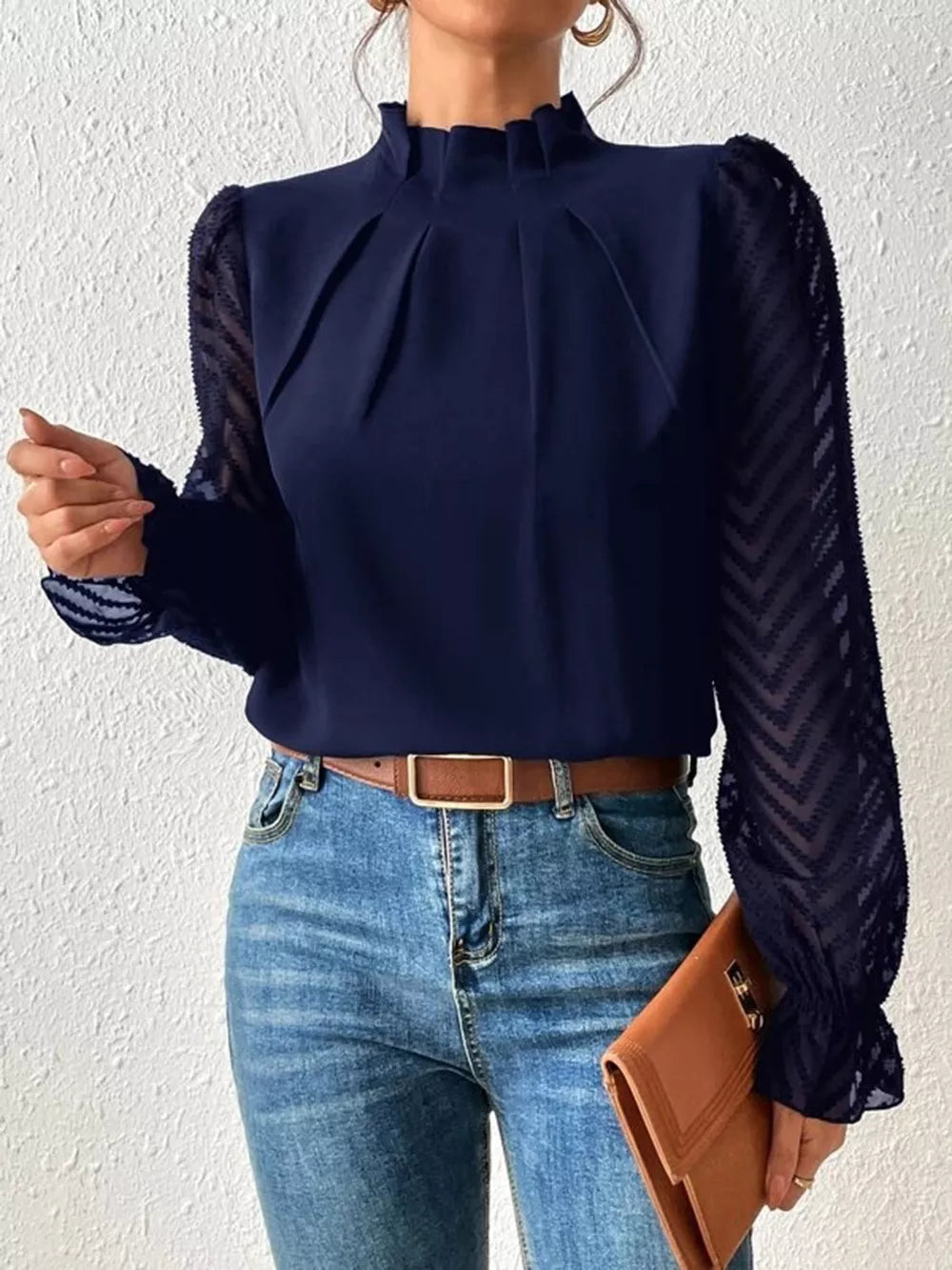 Mock Neck Flounce Sleeve Blouse (6)