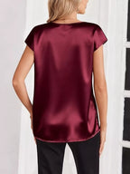 Satin V-neck Short Sleeve Blouse (9)