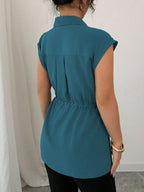 Drawstring Waist Cap Sleeve Shirt (25)