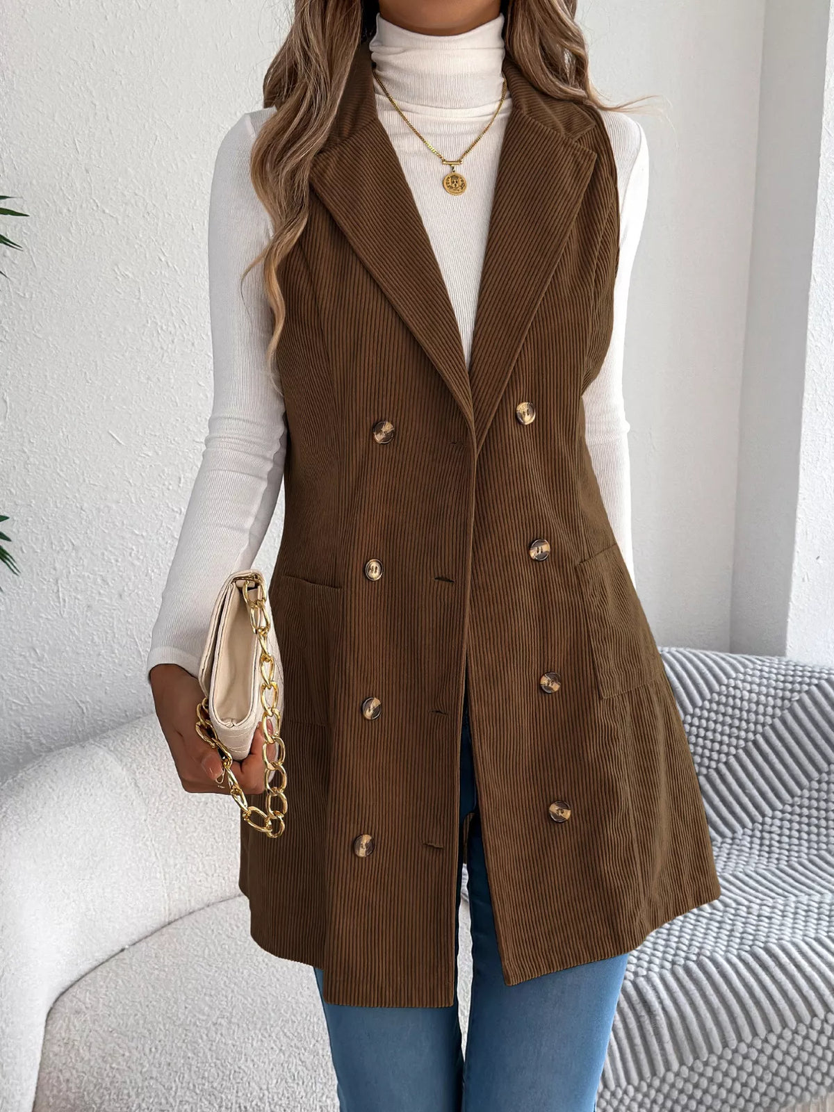 Double-breasted Long Vest Coat (17)