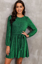 Round Neck Tie Front Long Sleeve Dress (10)