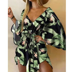 Printed V-neck Bell Sleeve Shirt Dress photo 3