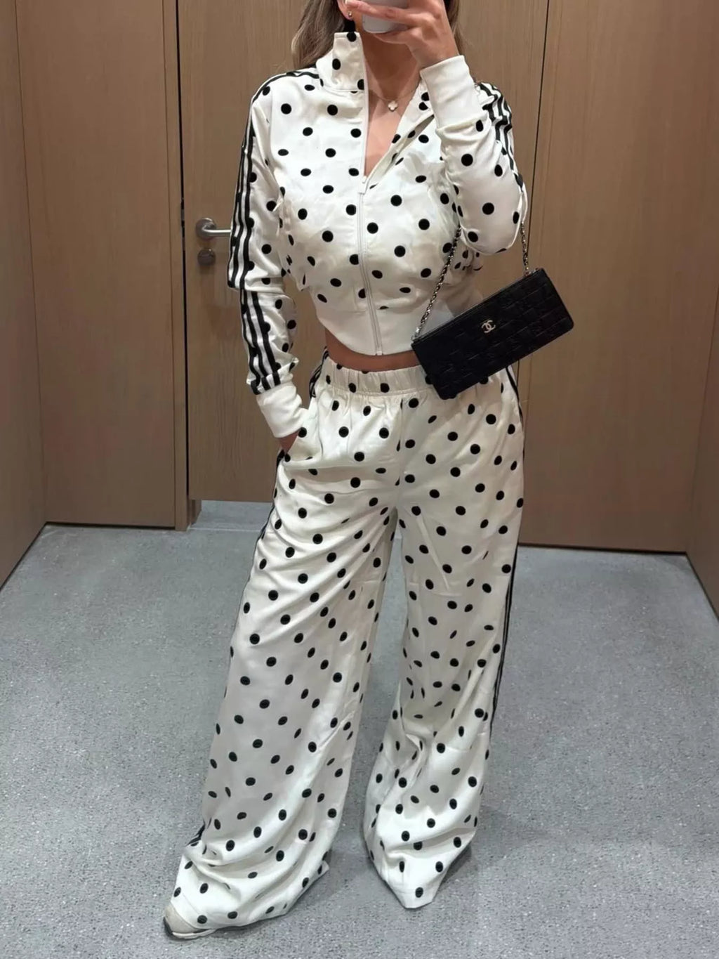 Polka Dot Side Striped Outerwear Pants Set (12)