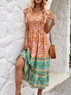Printed Round Neck Cap Sleeve Dress (10)