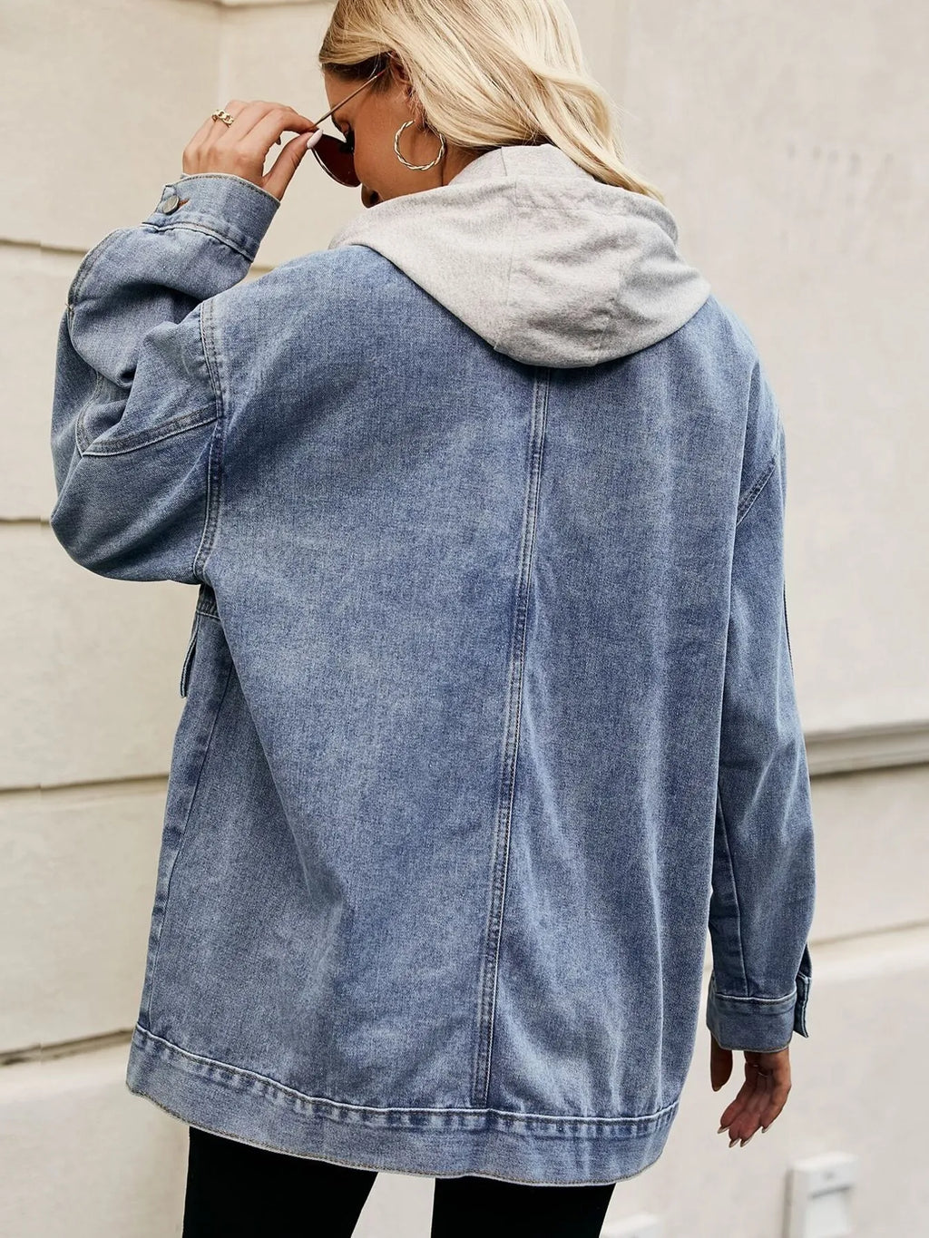 Oversized Button Up Denim Jacket Hood (10)