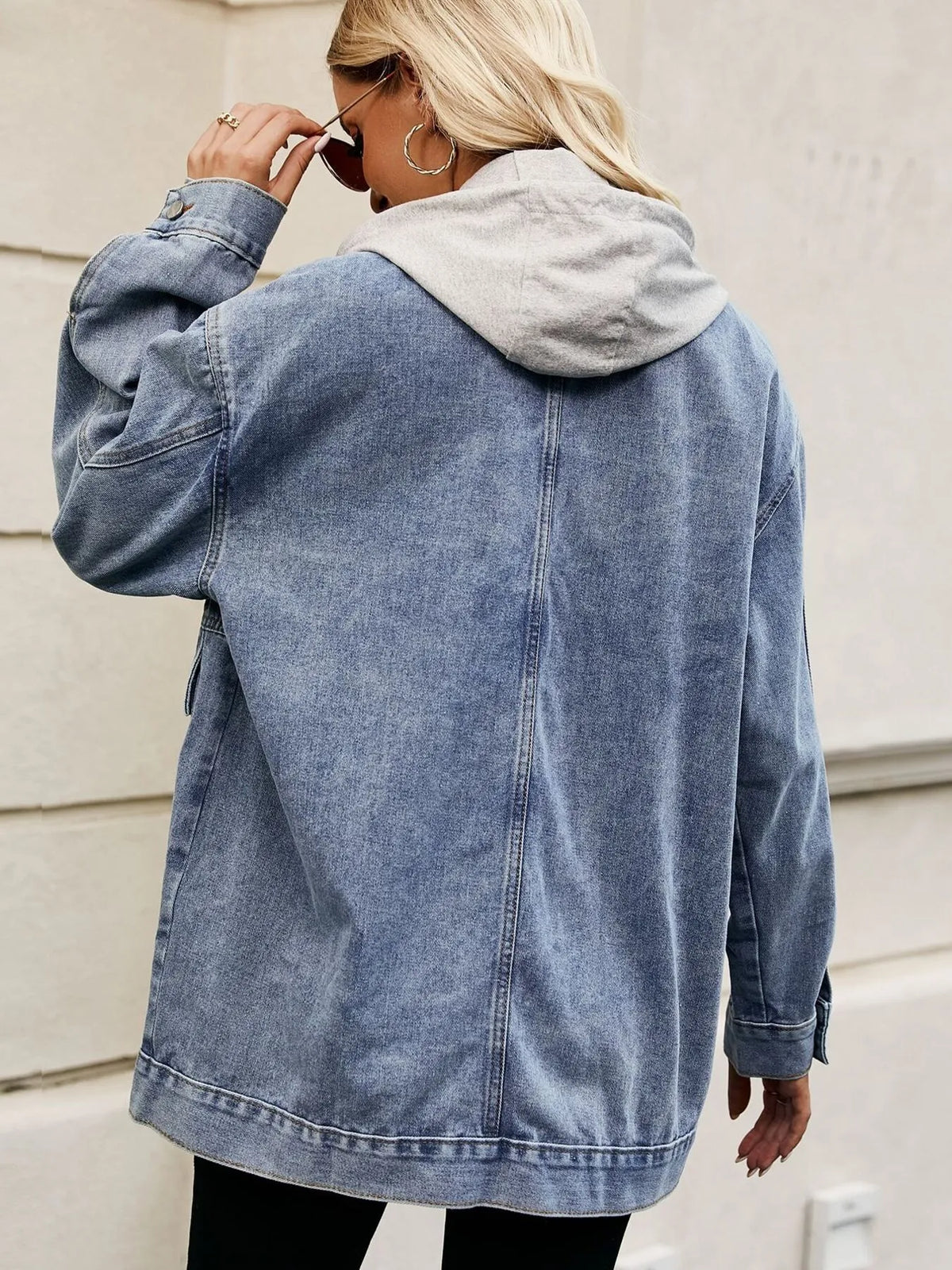 Oversized Button Up Denim Jacket Hood (10)
