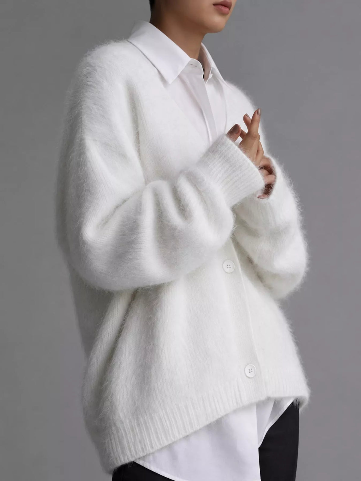 Fuzzy V-neck Button-down Cardigan (12)