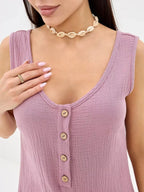 Casual Button-down Sleeveless Romper (2)
