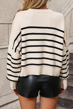 Striped Dropped Shoulder Round Neck Pullover Sweater (2)