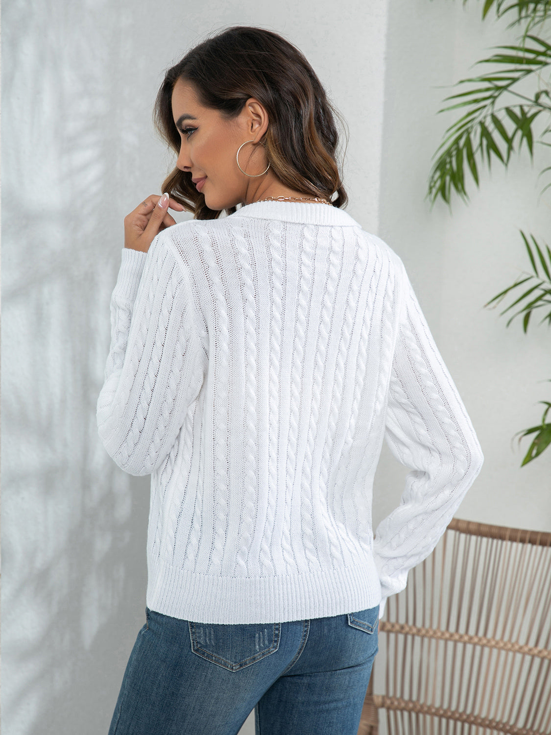 Johnny Collar Cable-knit Long Sleeve Sweater (9)