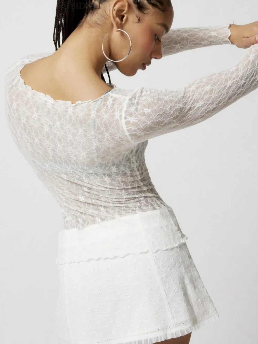 Lace Boat Neck Long Sleeve Blouse (14)