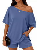 Full Size One Shoulder Top Shorts Set Plus