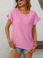 Eyelet Round Neck Short Sleeve Top (15)