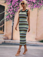 Striped Round Neck Sleeveless Midi Cover Up Dress (20)