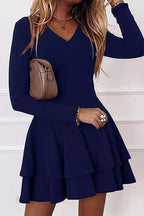 Layered Long Sleeve V-neck Mini Dress (9)