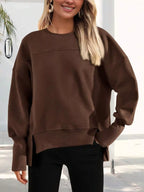 Slit Round Neck Dropped Shoulder Sweatshirt (3)