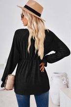 Ruched Round Neck Flounce Sleeve Blouse (2)