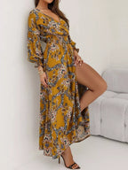 Bohemian Printed Maxi Dress Plunging Neckline (13)