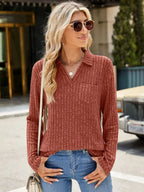 Ribbed Johnny Collar Long Sleeve T-shirt (8)