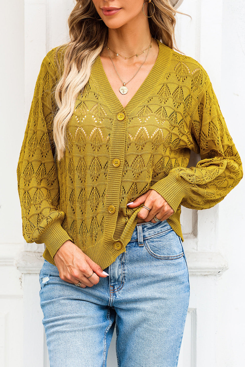 Openwork V-neck Cardigan (6)