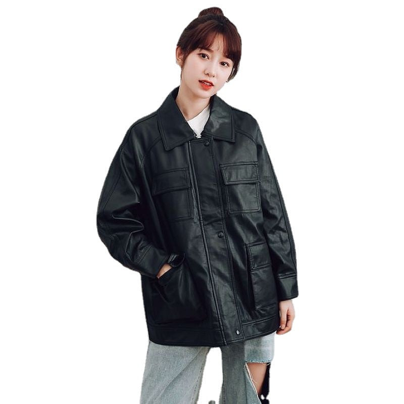 Motorcycle Leather Jacket Mid-length Windbreaker Pu photo 2