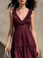 Full Size Ruffled V-neck Tiered Midi Dress Plus (8)
