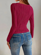 Textured Round Neck Long Sleeve Top (16)