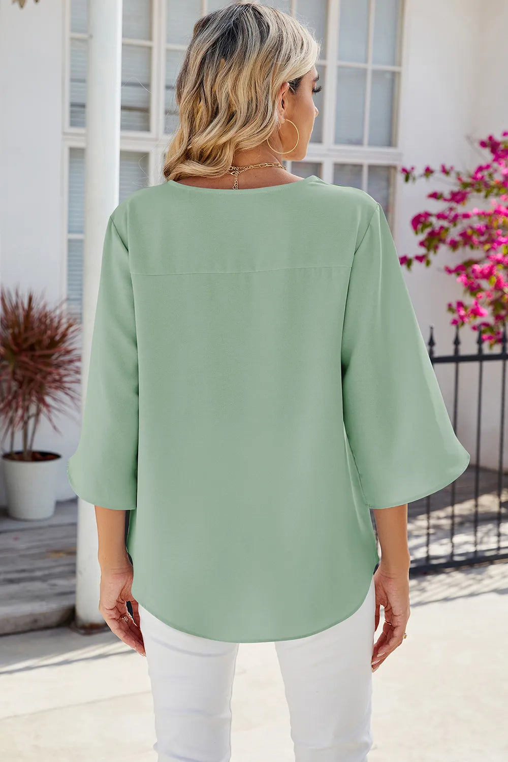 V-neck Three-quarter Sleeve Top (2)