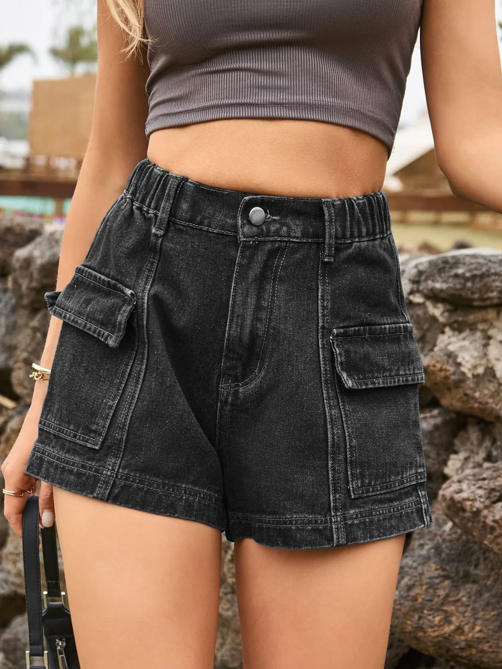 High Waist Denim Shorts Pockets (23)