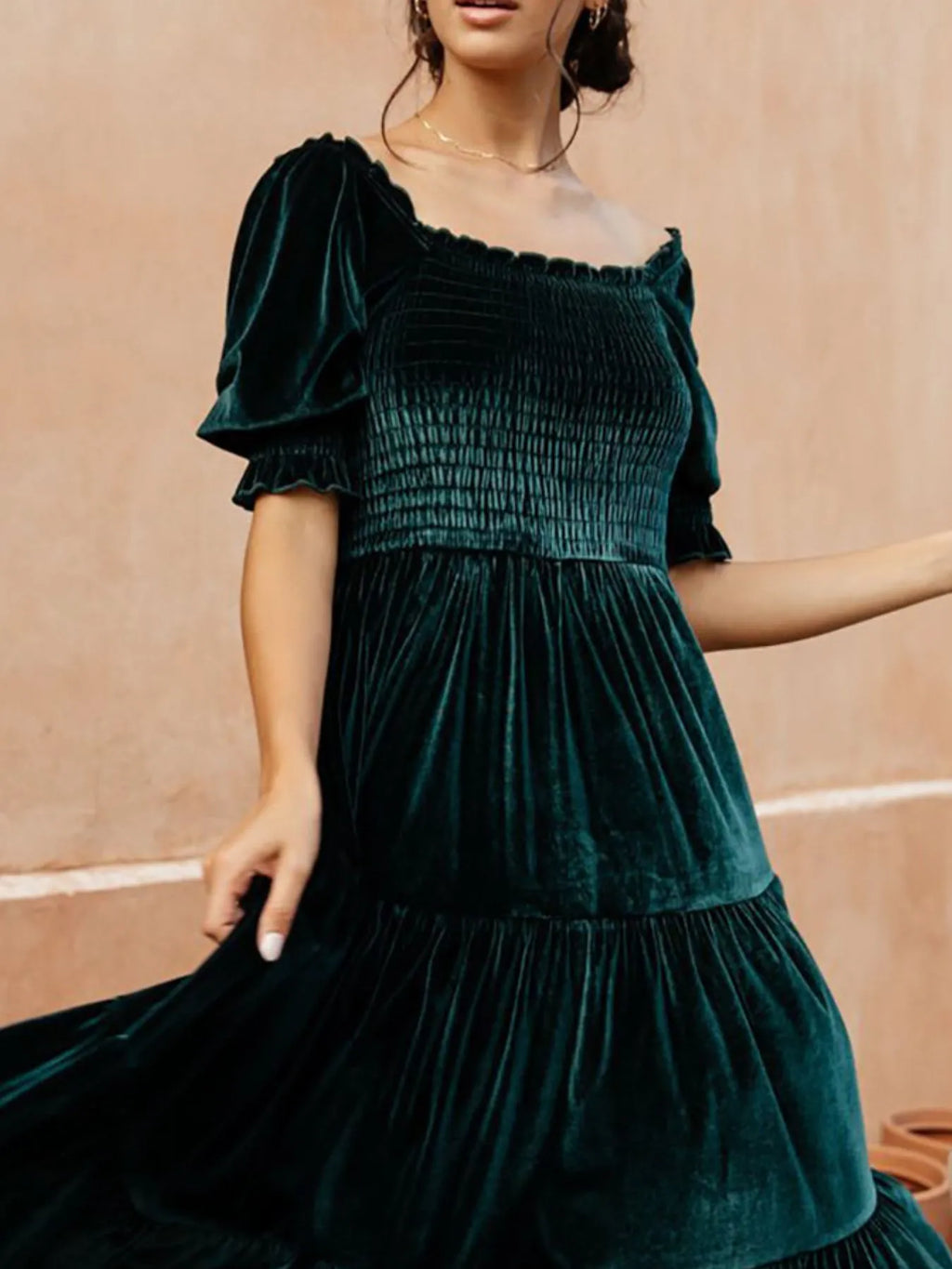 Smocked Half Sleeve Tiered Midi Dress (6)