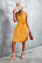 Printed V-neck Tie Waist Mini Dress (17)
