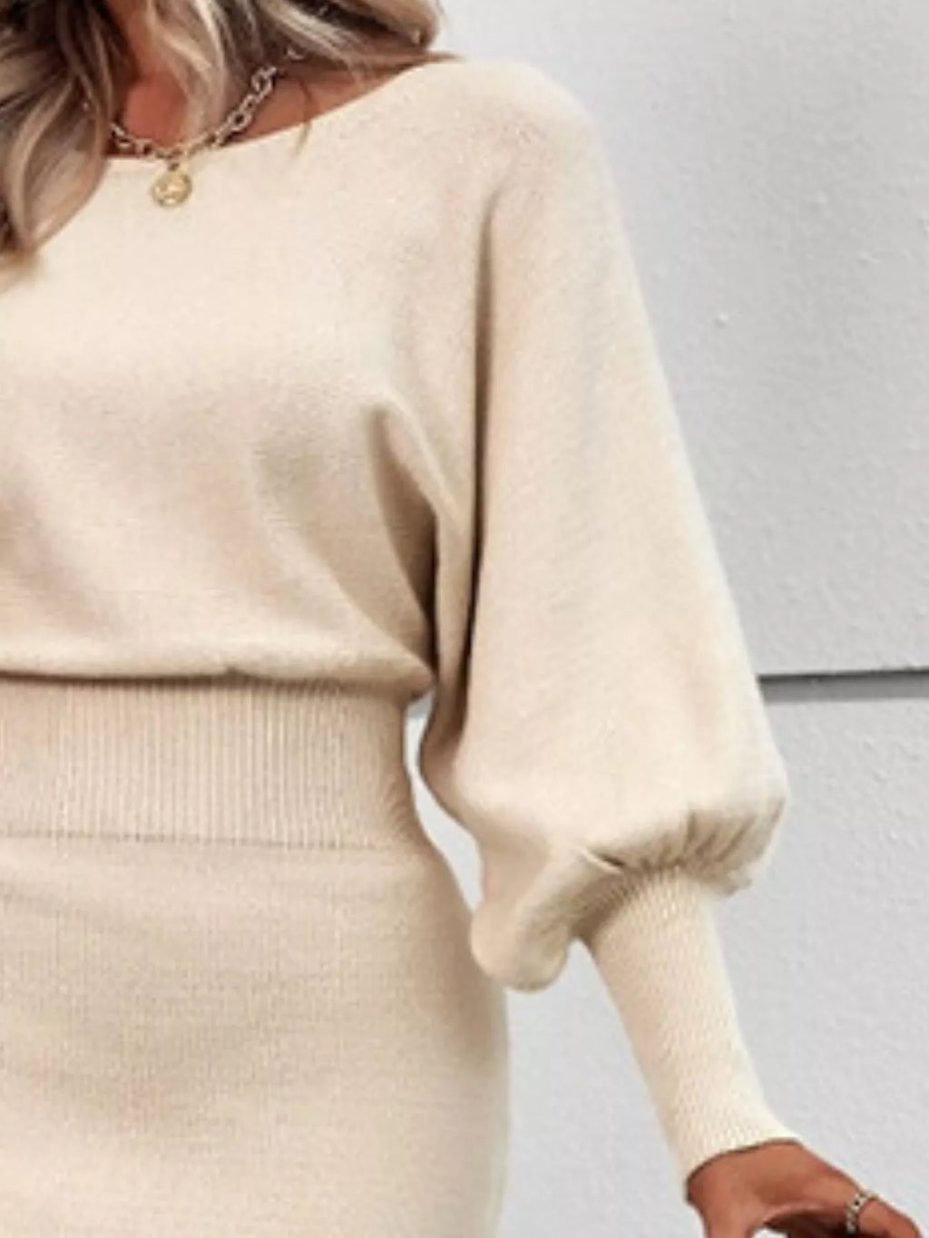 Lantern Sleeve Bodycon Sweater Dress (10)