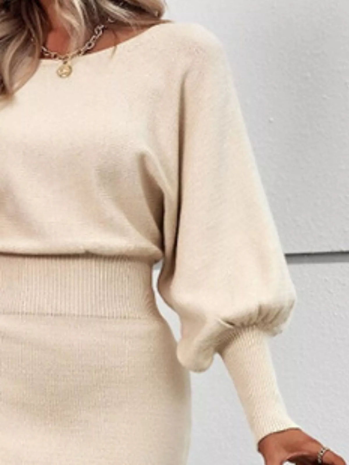 Lantern Sleeve Bodycon Sweater Dress (10)
