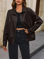 Pocketed Zip Up Collared Neck Jacket (5)