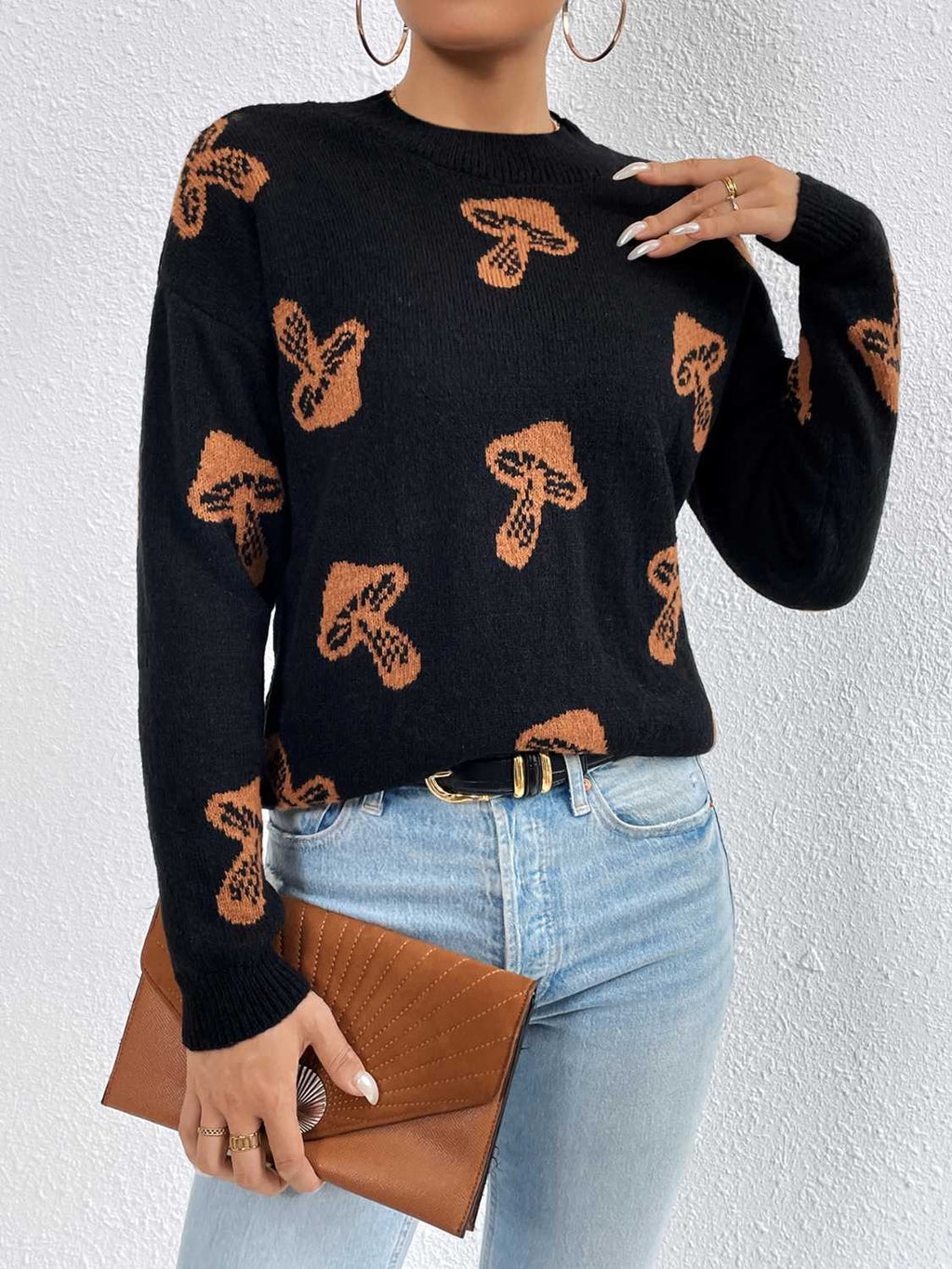 Patterned Drop Shoulder Sweater (8)
