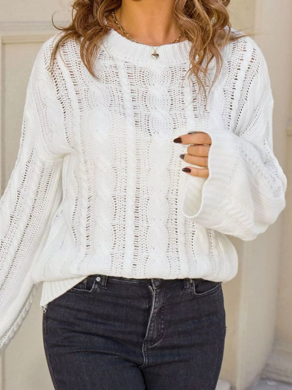 Cable Knit Long Sleeve Sweater (4)