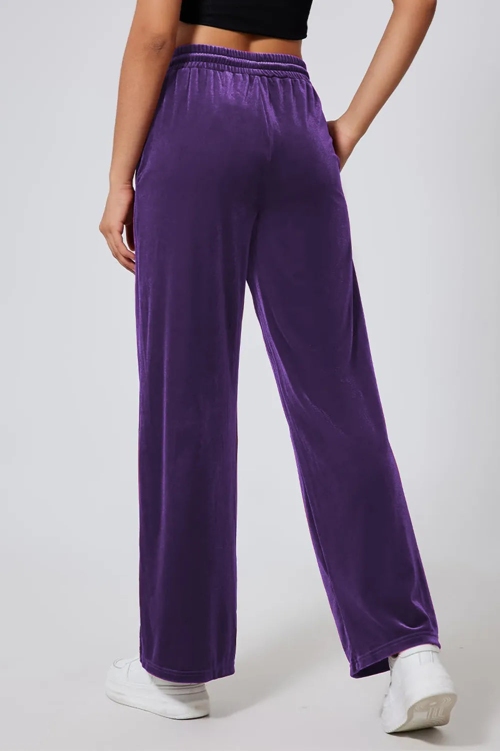 Drawstring Elastic Waist Straight Leg Pants (18)