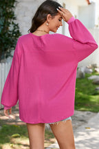 Waffle-knit V-neck Long Sleeve Top (7)