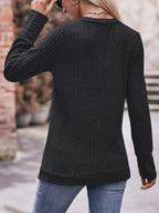 V-neck Ribbed Knit Long Sleeve T-shirt (16)