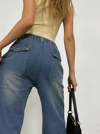 Wide Leg Contrast Stitching Jeans (11)