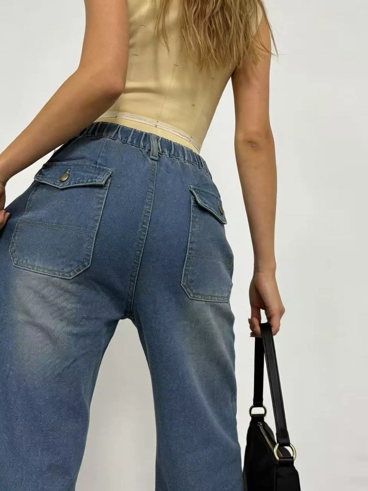 Wide Leg Contrast Stitching Jeans (11)