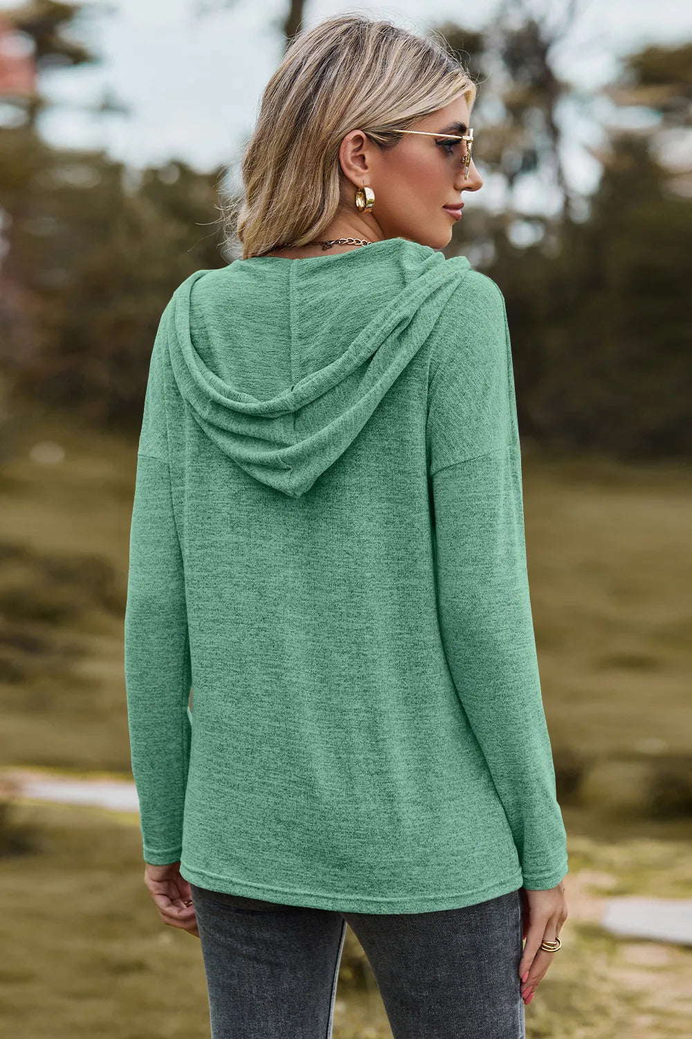 Drawstring Dropped Shoulder Hooded T-shirt (25)
